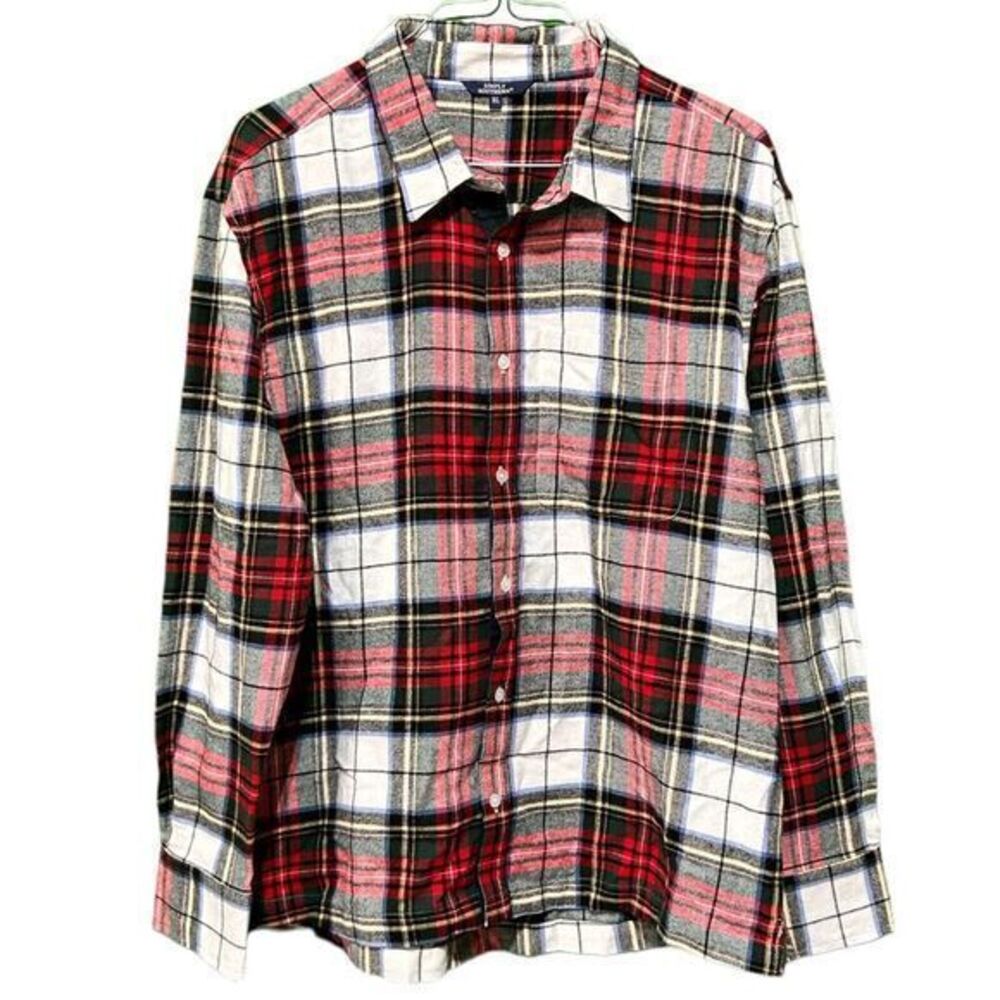 Simply Southern Men's Holiday Flannel Plaid Preppy Button Up‎ Shirt Red XL NWT